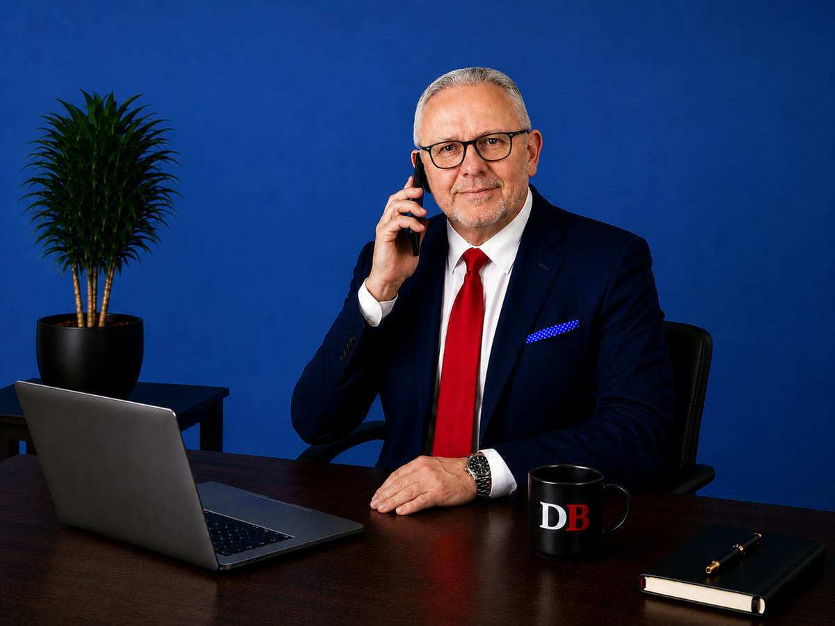 Dariusz Bobolewski podczas rozmowy telefonicznej z klientem