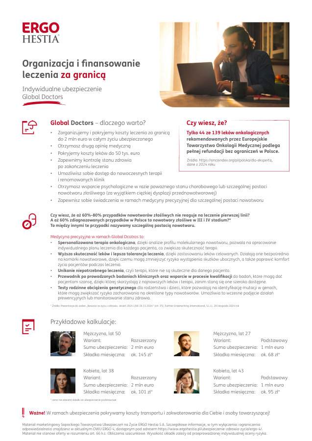 Ulotka ERGO 4 Global Doctors - organizacja i finansowanie leczenia za granicą